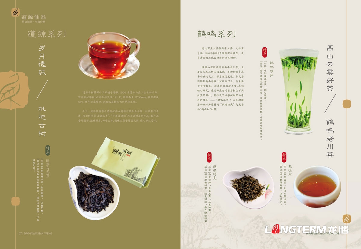 成都道源仙翁茶業(yè)有限公司產(chǎn)品宣傳畫冊設計_大邑縣茶葉折頁廣告物料設計公司